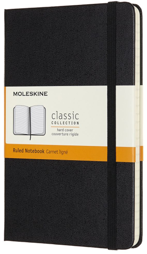 Moleskine Notebook. Medium. Ruled. Black. Hard Cover (4.5 x 7)