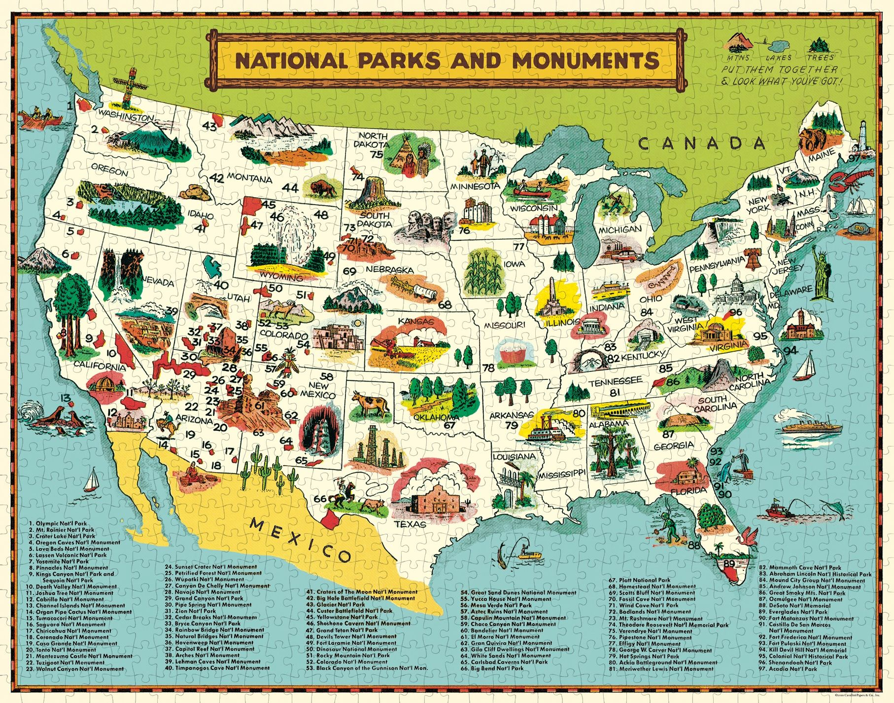 Cavallini & Co - National Parks Map 1000 Piece Jigsaw Puzzle - Image 2