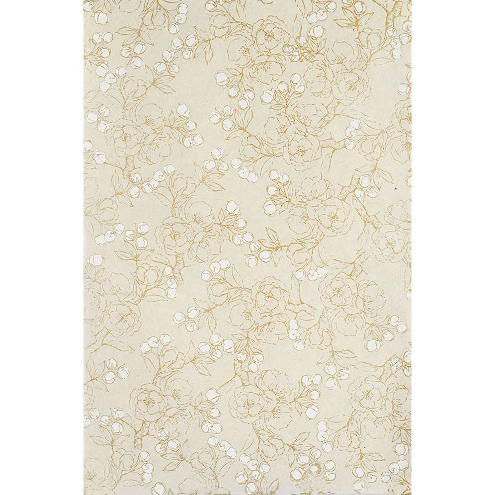 Gold And White Sketch Floral on Cream Handmade Paper - Image 2