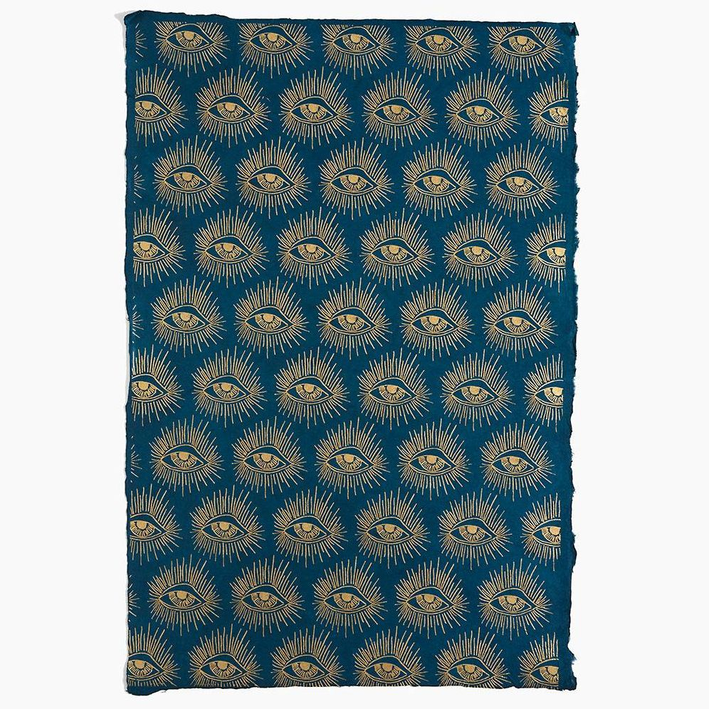 Gold Metallic Eyes on Dark Teal Handmade Paper - Image 2