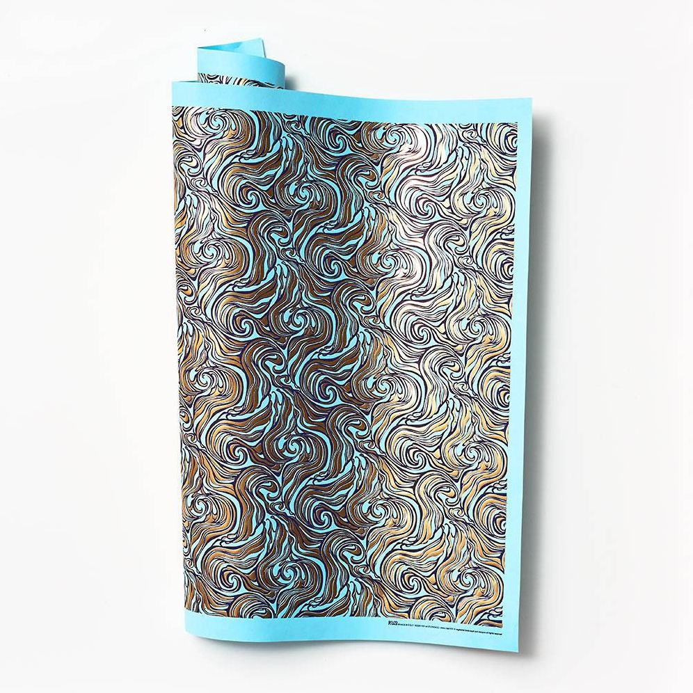 Gold Wavy Marble on Blue Handmade Paper - Image 2