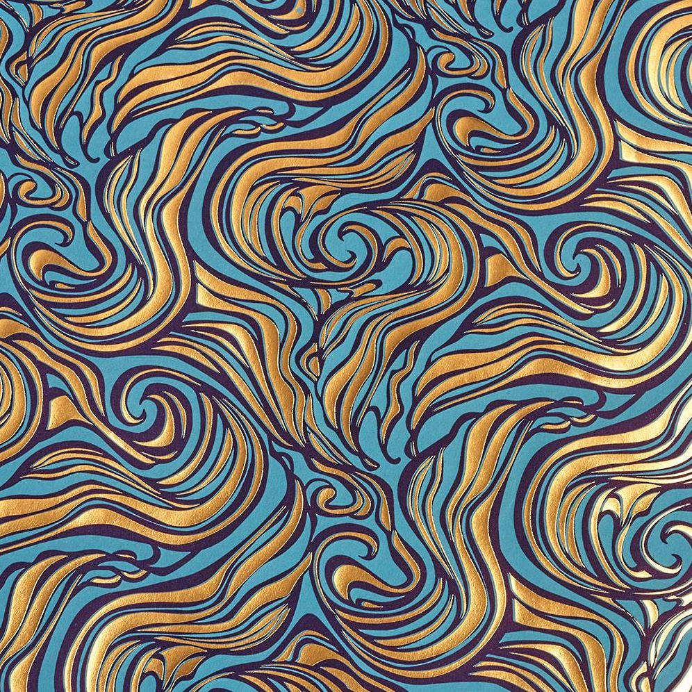 Gold Wavy Marble on Blue Handmade Paper - Image 3