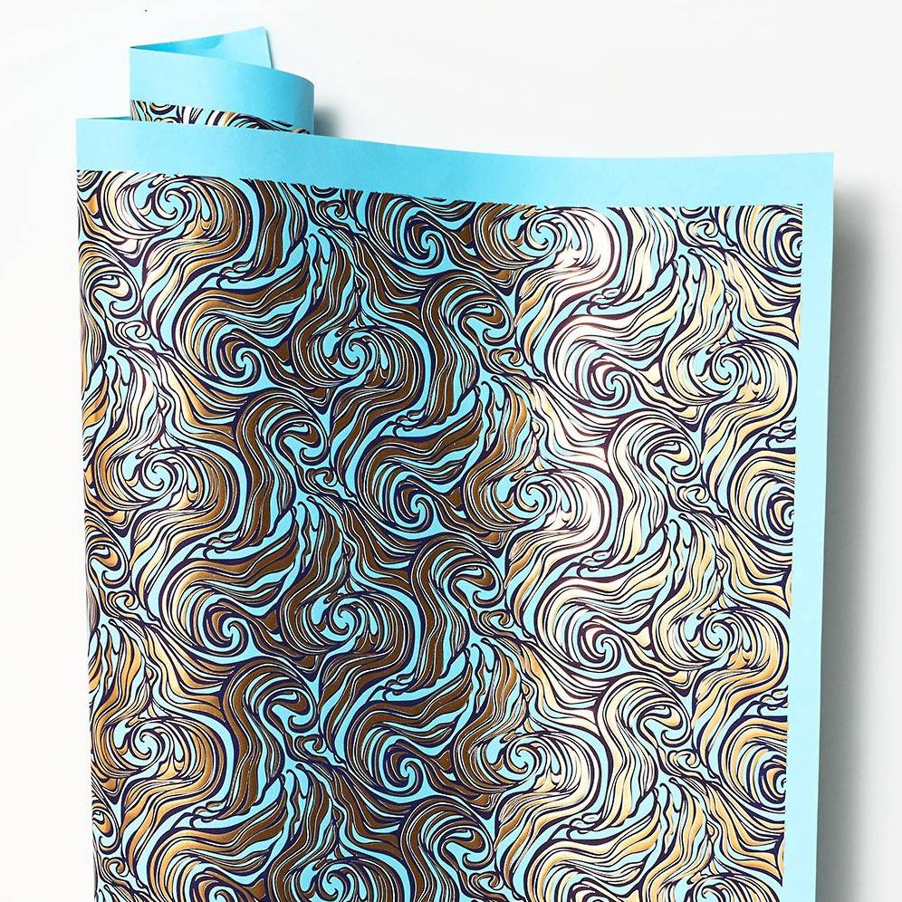 Gold Wavy Marble on Blue Handmade Paper