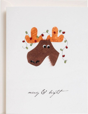 Handcrafted Moose With Lights Holiday Card