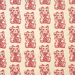 Red Lucky Cat on Cream Handmade Paper
