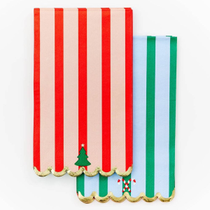 Whimsical Dual Stripe Scallop Guest Napkins S/20