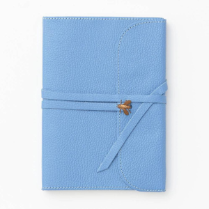 6x8 Avio Leather Journal with lace and Brass Bee ornament and IVORY edges