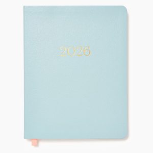2025-2026 Paper Source Light Blue Leather 18-Month Weekly Desk Planner