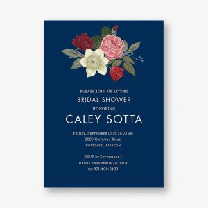 Vintage Floral On Navy Bridal Shower Invitation