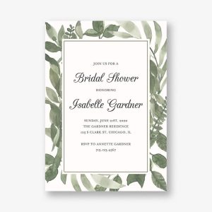 Watercolor Leaves Bridal Shower Invitation