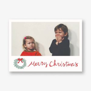 Merry Christmas Wreath Horizontal Photo Card