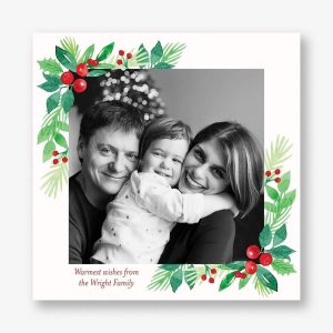Winter Greenery Corners Square Photo Card