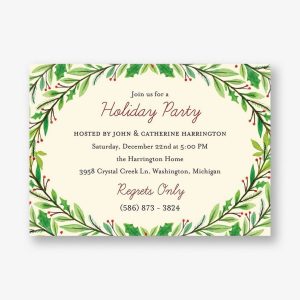 Watercolor Holly Holiday Party Invitation