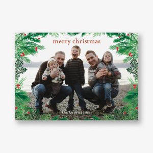 Pine Wreath Border Holiday Photo Card