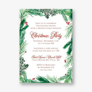 Pine Wreath Holiday Party Invitation