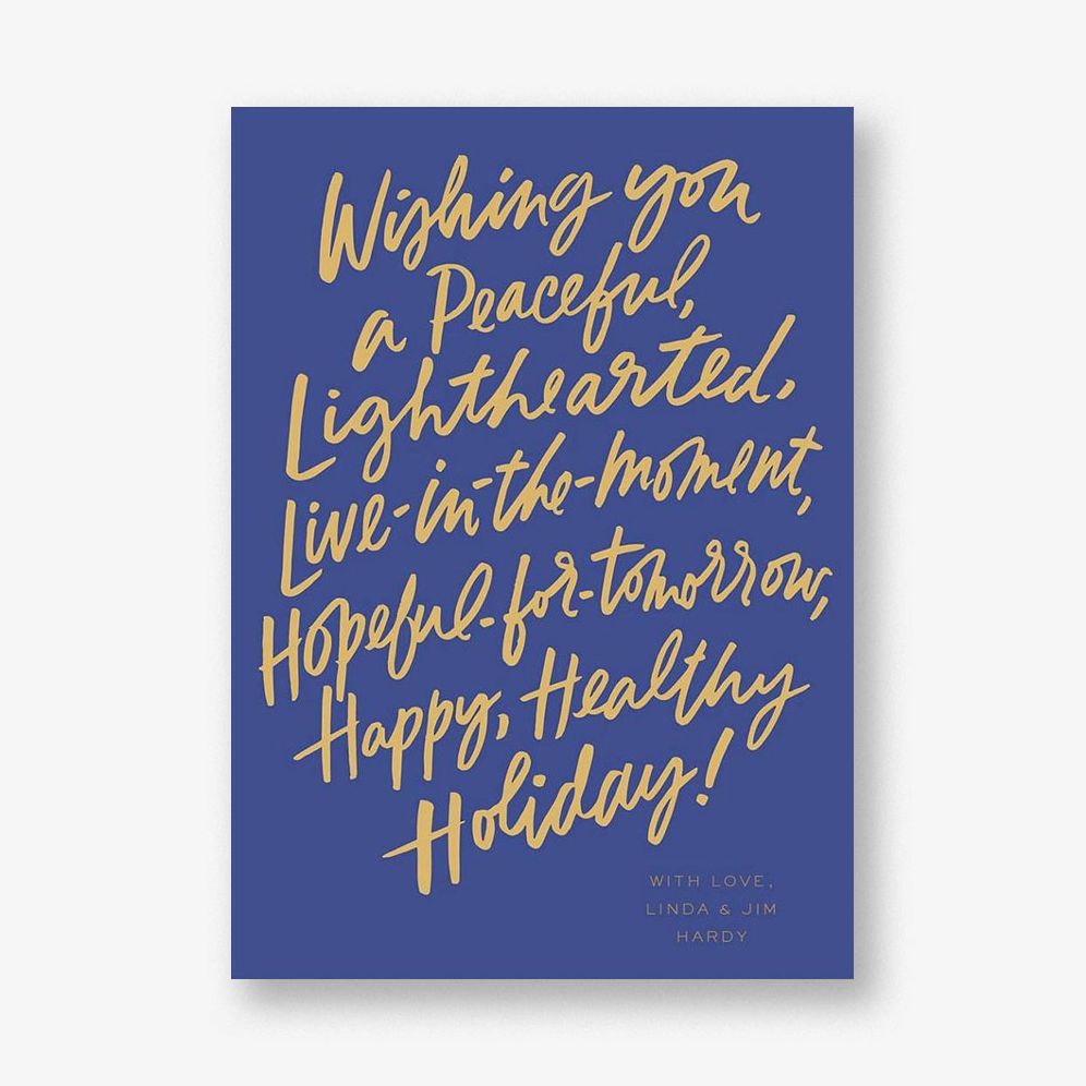Holiday Wishes Script Blue Holiday Card
