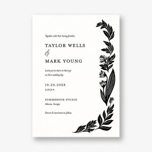 Black and White Floral Wedding Invitation