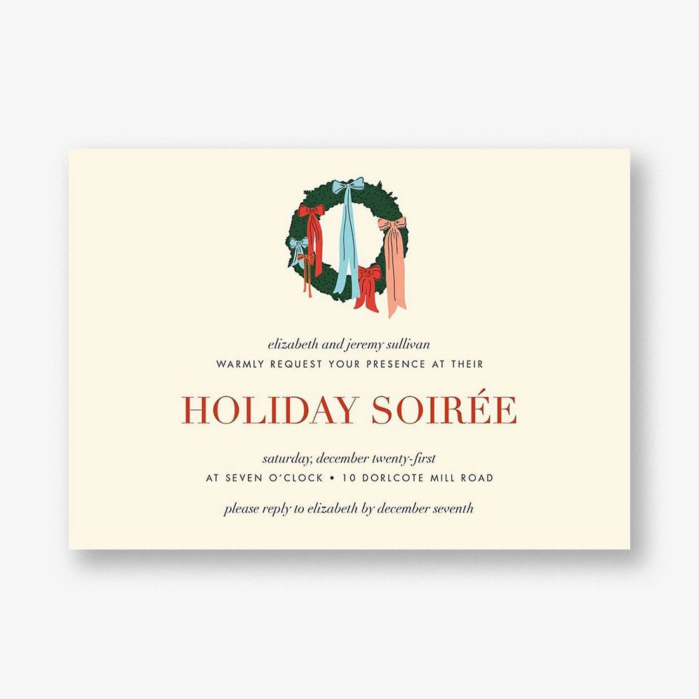 Ribbons and Bows Wreath Holiday Party Invitation