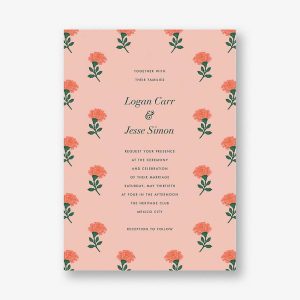Dianthus Floral Coral Wedding Invitation