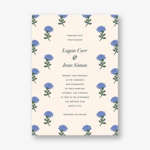 Dianthus Floral Blue Wedding Invitation