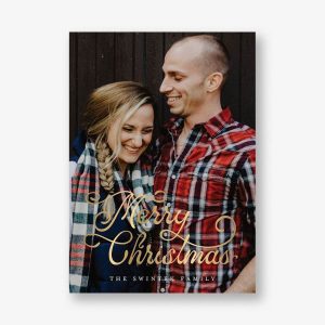Retro Script Merry Christmas Foil Photo Card
