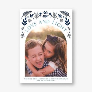 Blue Floral Hanukkah Arched Photo Card
