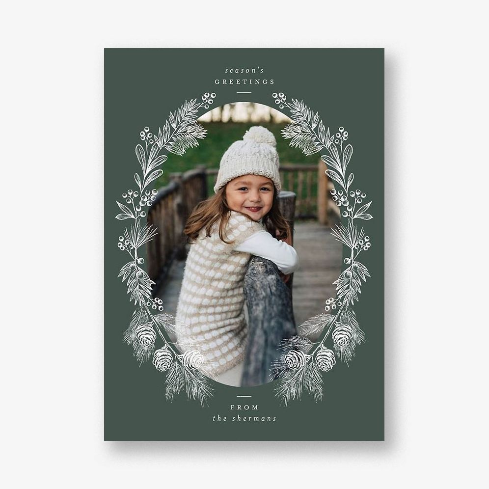 Frosted Greenery Frame Holiday Photo Card