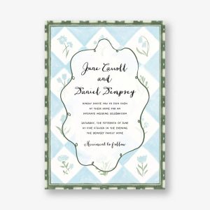Patchwork in Green and Blue Wedding Invitation