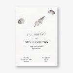 Waves and Seashells on White Wedding Invitation