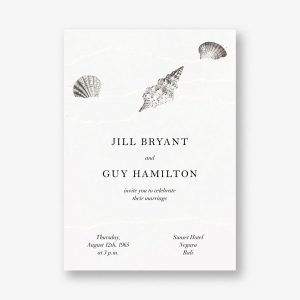 Waves and Seashells on White Wedding Invitation