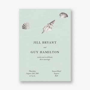 Waves and Seashells on Sage Wedding Invitation
