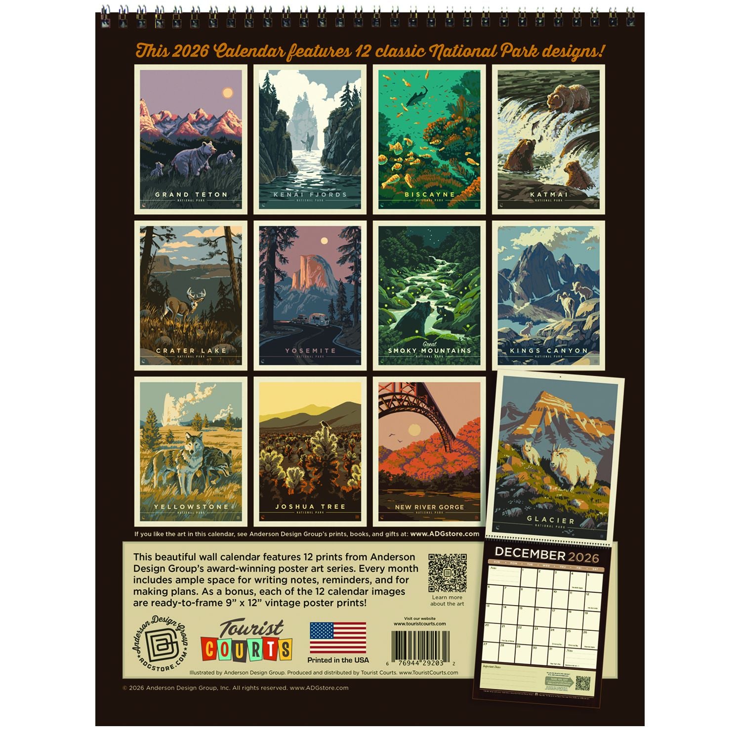 2026 Kenneth Crane National Parks Vintage Art Wall Calendar - Image 2