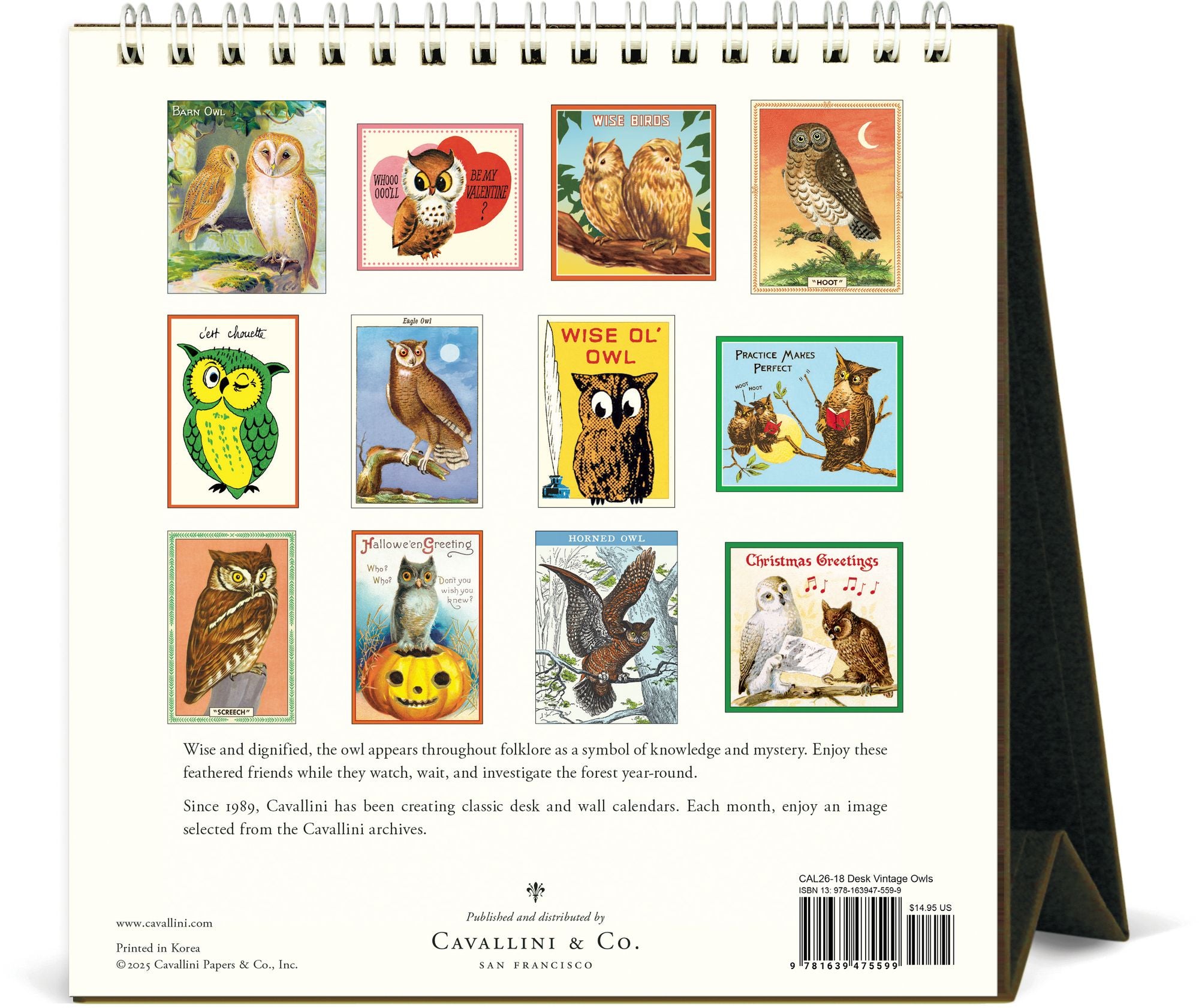 2026 Cavallini Owls Desk Calendar - Image 3