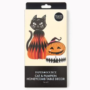 Cat and Pumpkin Honeycomb Table Decor