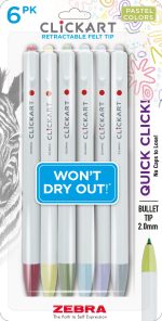 ClickArt Retractable Felt Tip Marker Mild Assorted 6pk