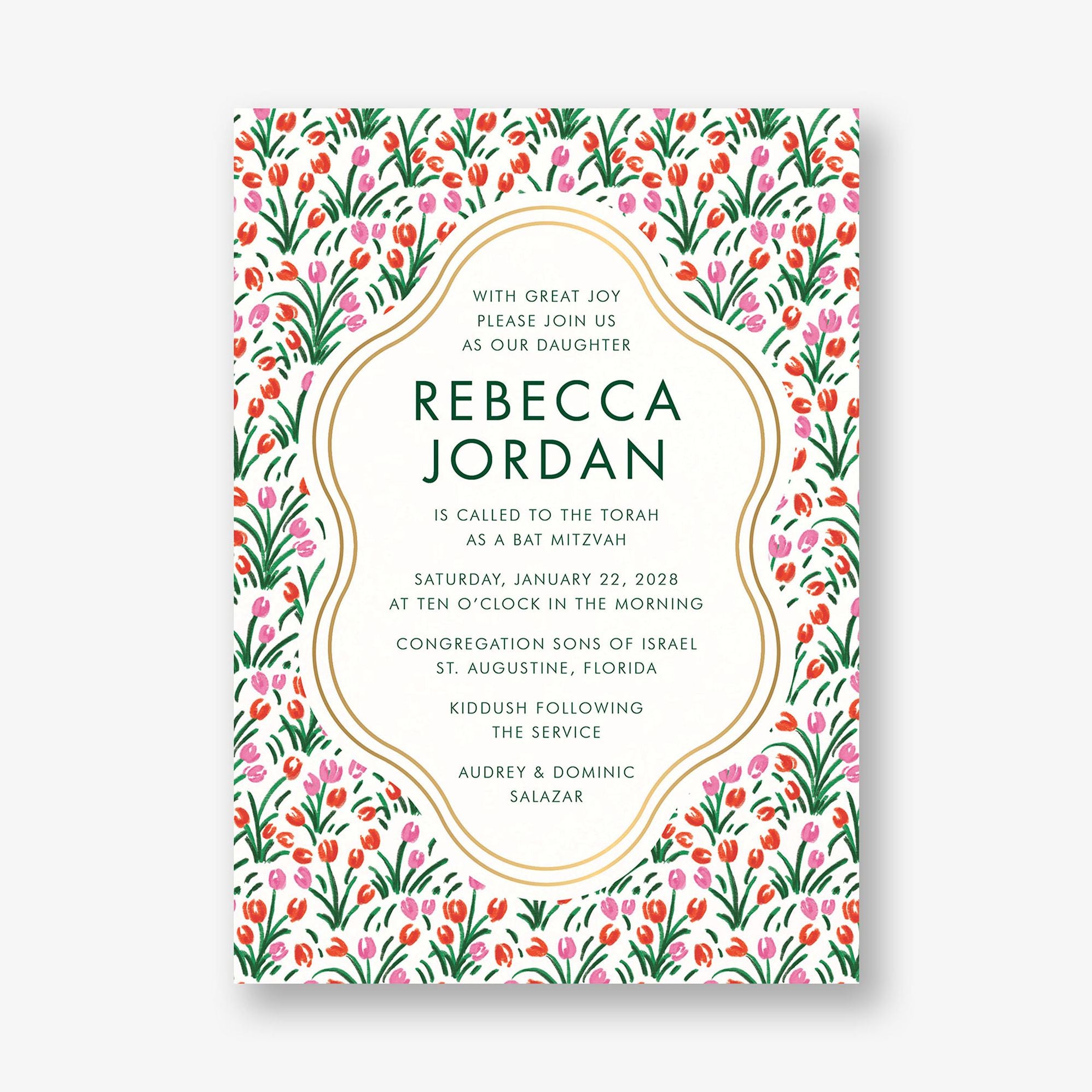 Tulip Field Foil Bat Mitzvah Invitation
