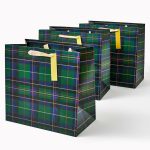 Holiday Plaid Large Green Gift Bag Set
