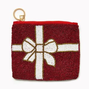 Beaded Bow Zip Pouch with Key Ring