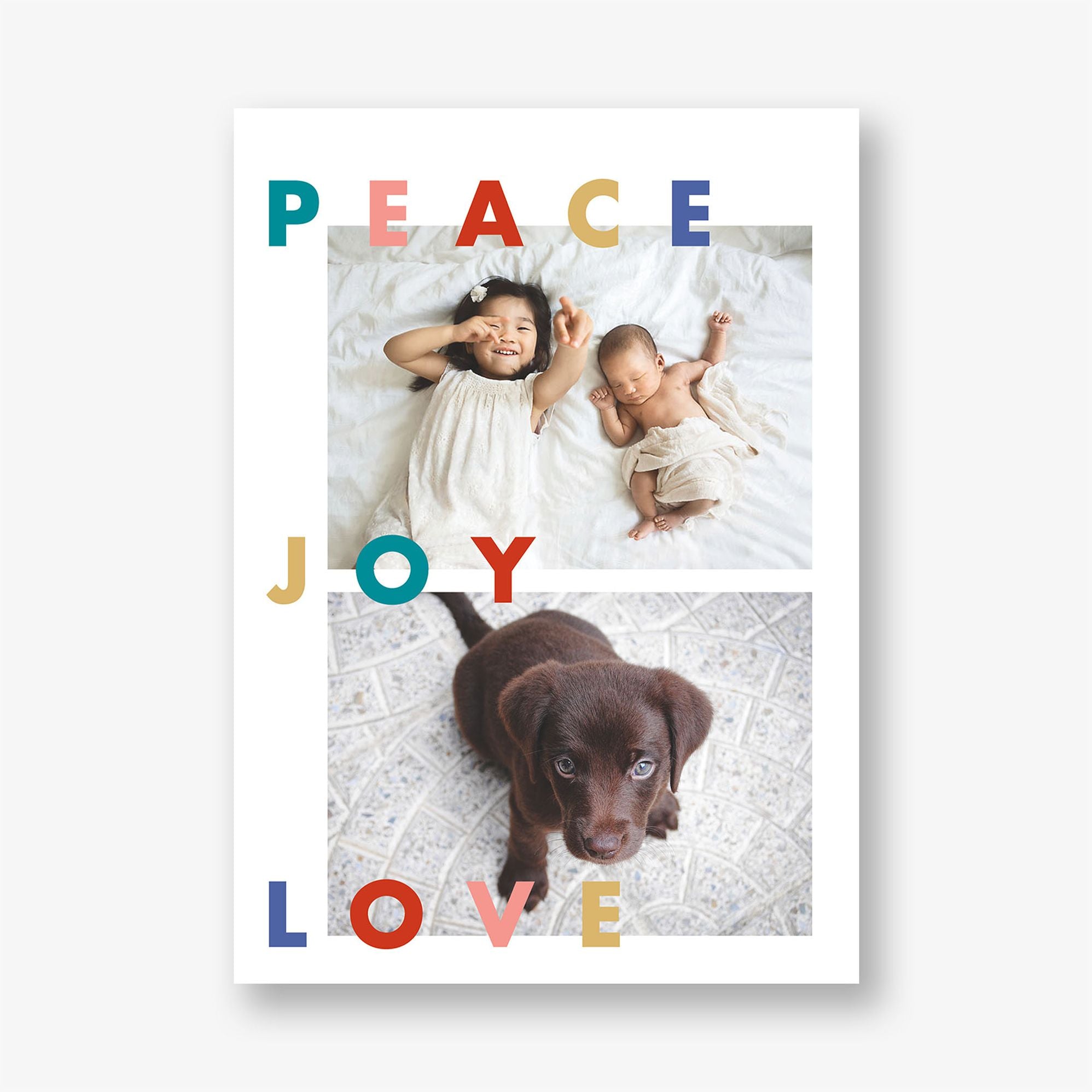 Colorful Peace Joy Love Holiday Photo Card - Image 2