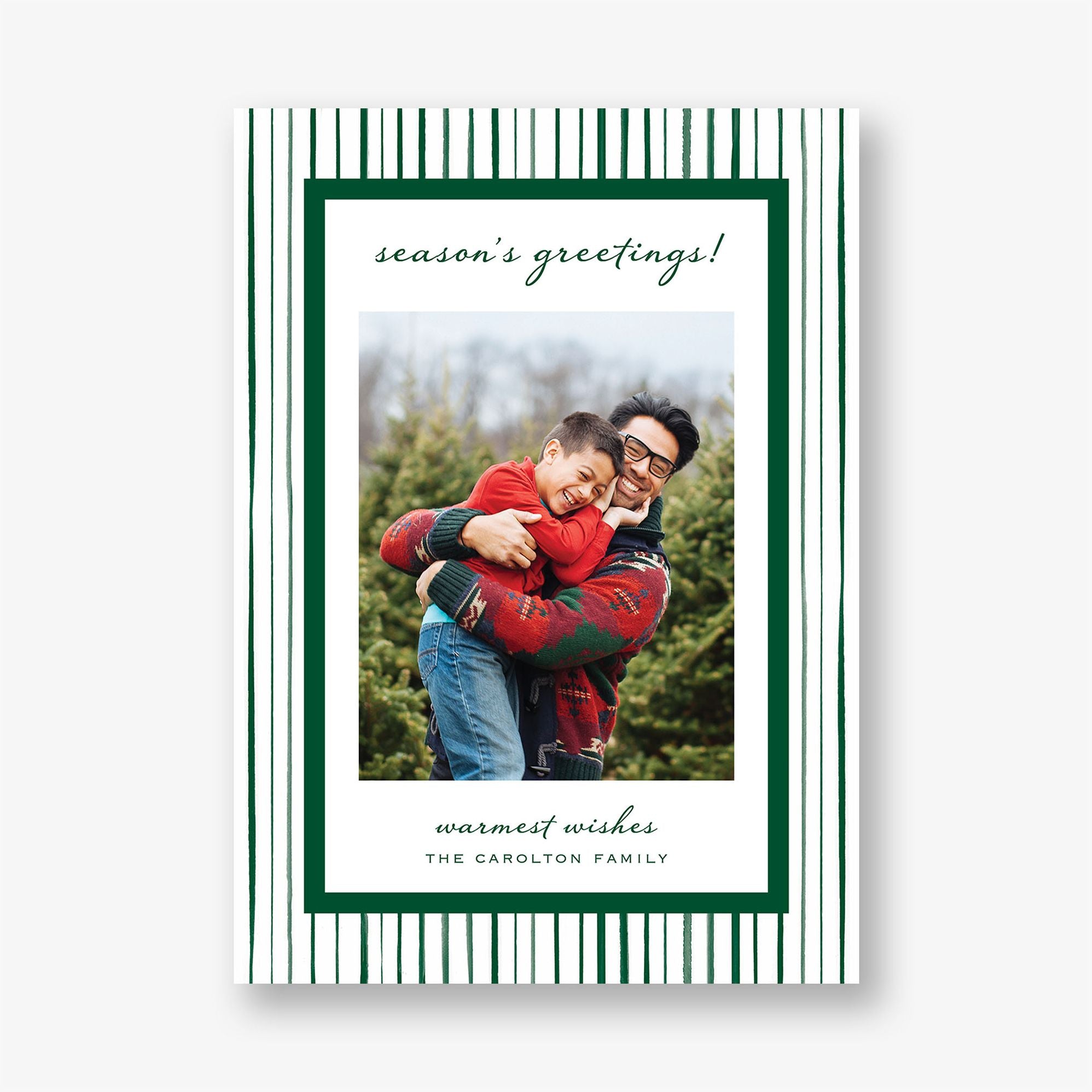 Watercolor Stripe Border Holiday Photo Card - Image 2