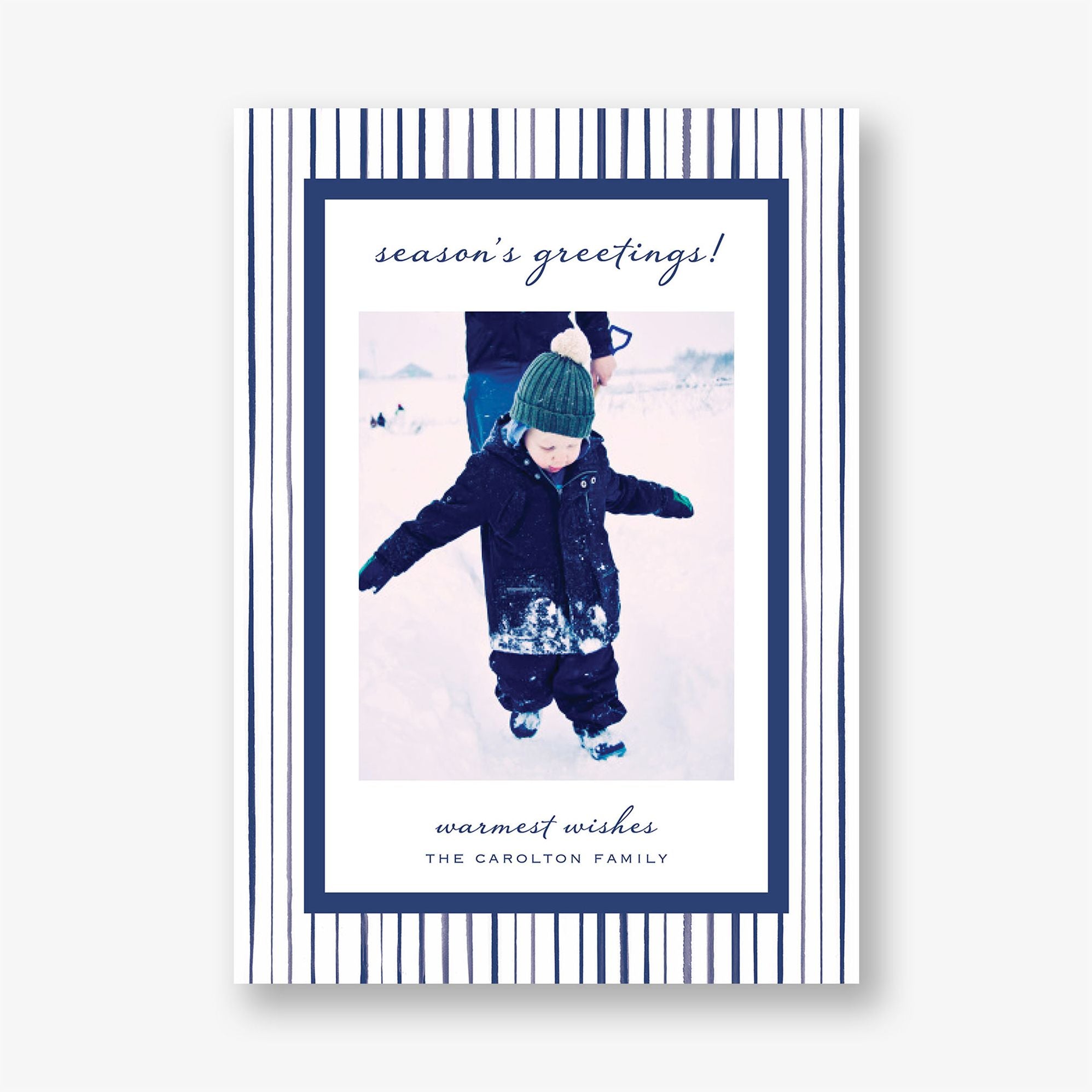 Watercolor Stripe Border Holiday Photo Card - Image 3