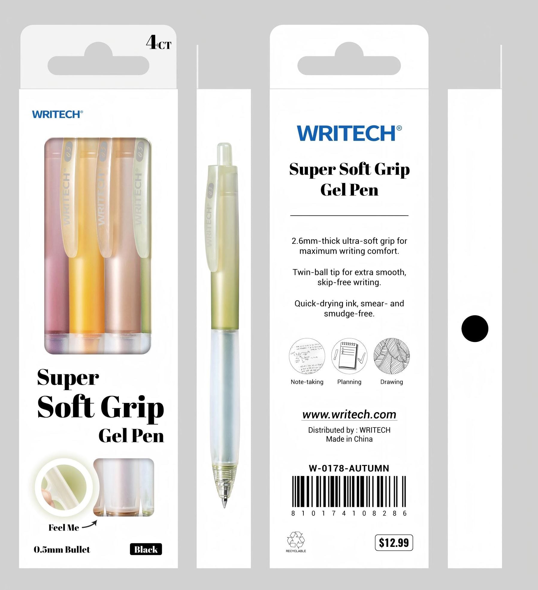 Super Soft Grip Autumn Gel Pen S/4 - Black Ink - Image 2