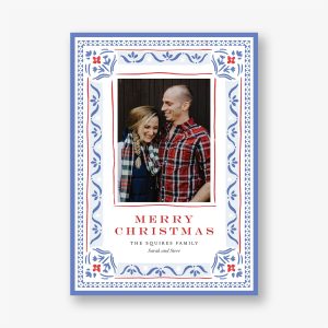 Blue Pattern Frame Holiday Photo Card