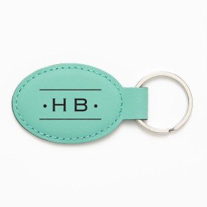 Line Framed Monogram Teal Key Fob
