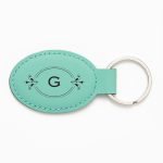 Ornate Oval Monogram Teal Key Fob