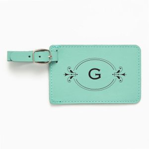 Ornate Oval Monogram Teal Luggage Tag