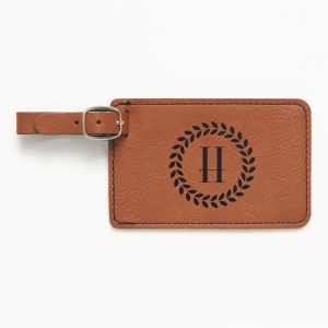 Wreath Monogram Brown Luggage Tag