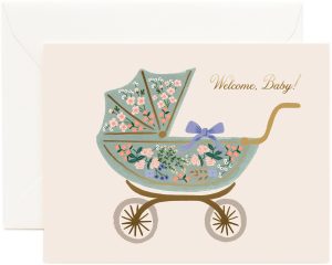Floral Pram Baby Greeting Card